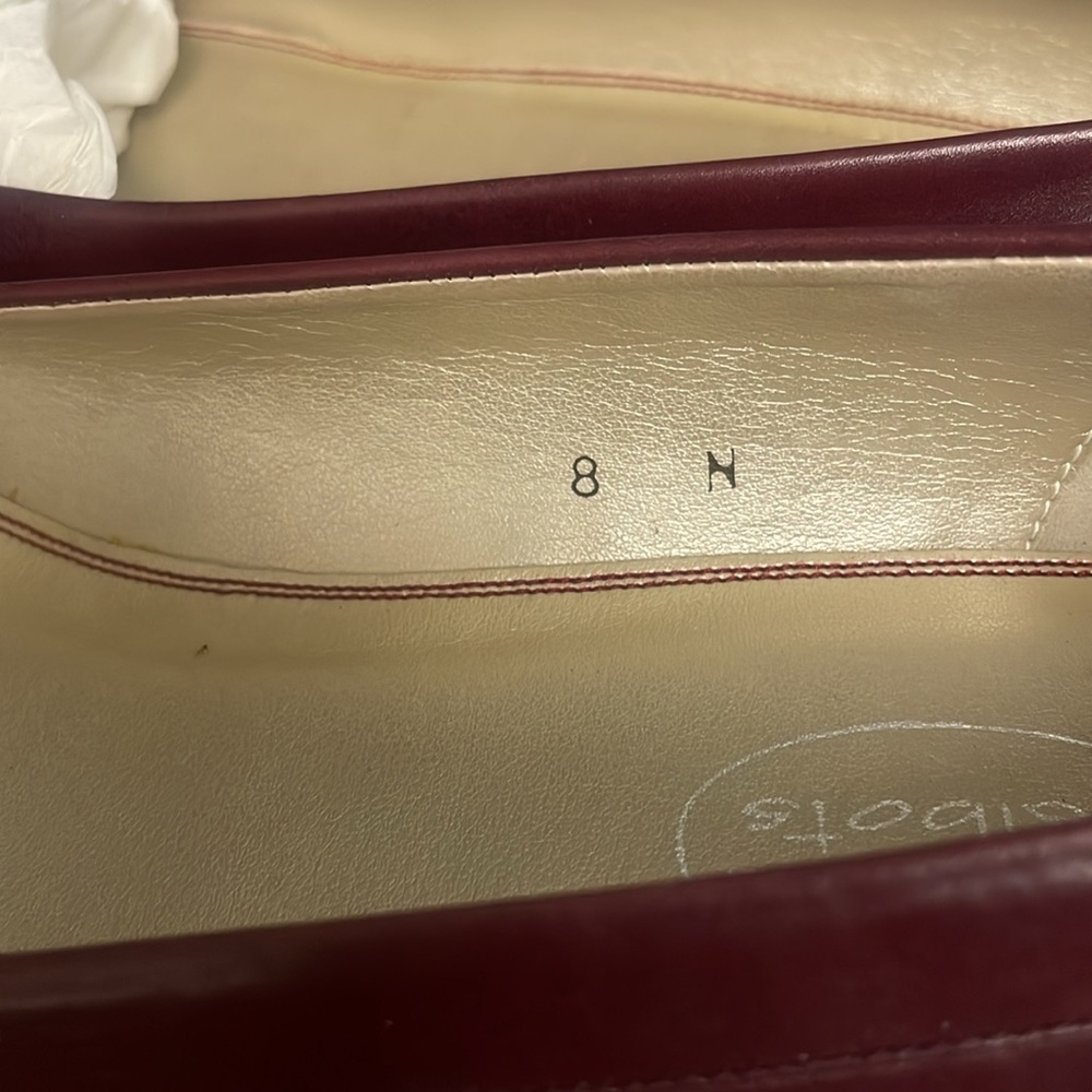 TALBOTS SQUARE TOE SLIP ON BUCKLE LEATHER SHOE MAROON/BURGUNDY - Picture 4 of 7